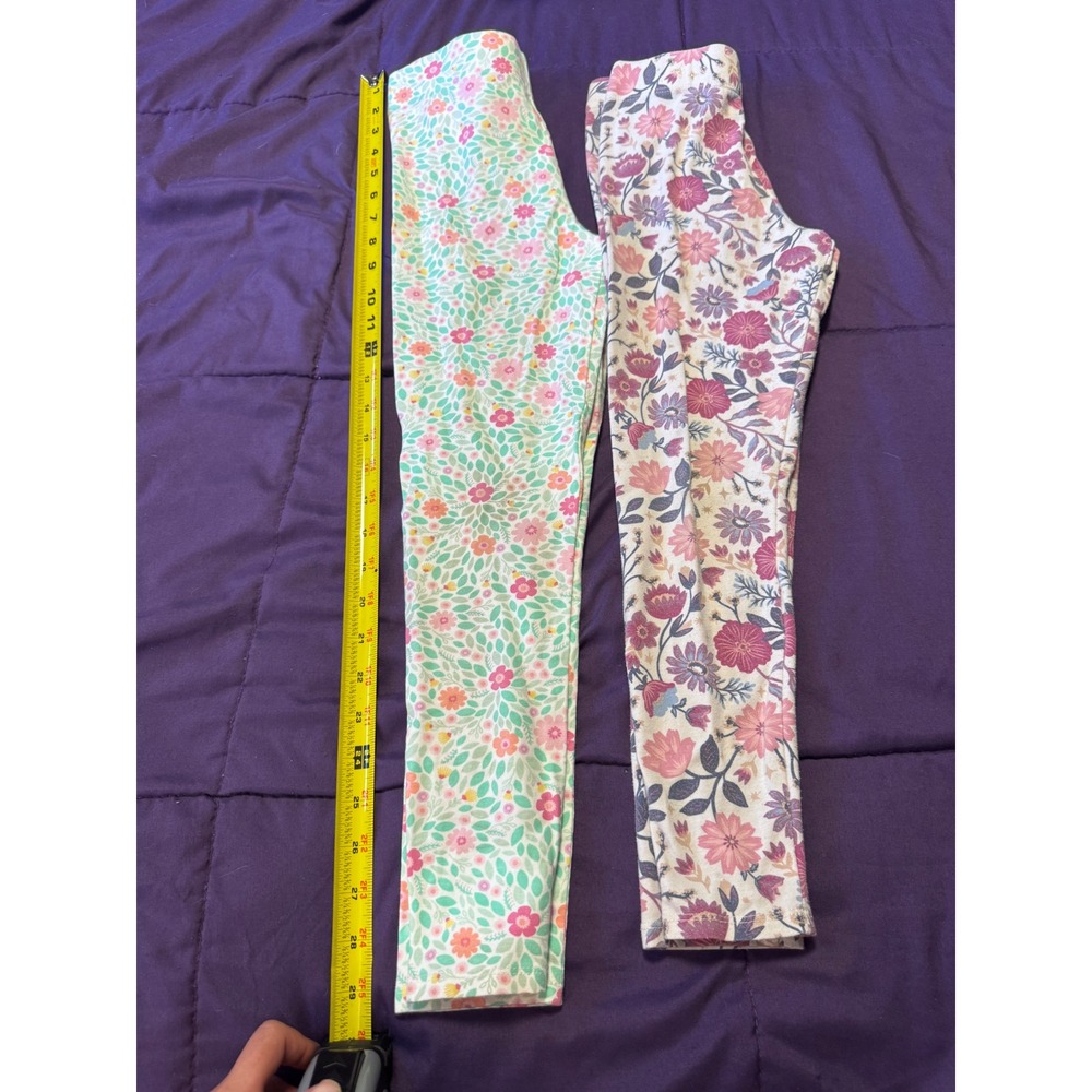 Kids Floral Leggings Set 2pk Mint Pink Cream Purple Size M 7/8 RN 75343